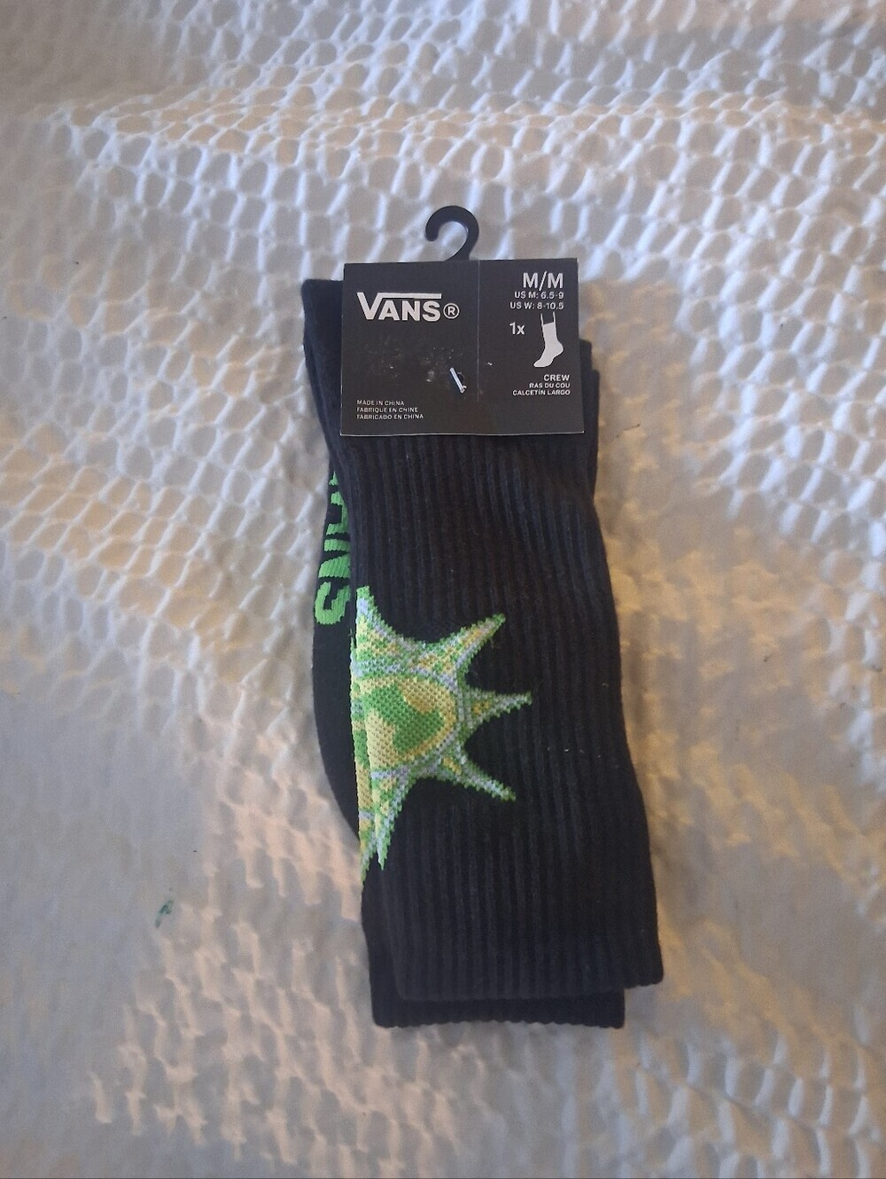 Vans Black Crew Socks with Green Star Graphic